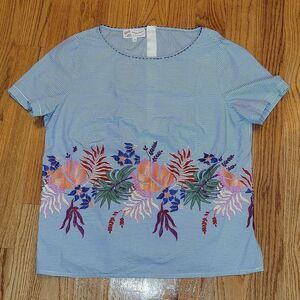 Maison Common Striped Back Zip Embroidered Top Blouse Shirt Size 44 US Large